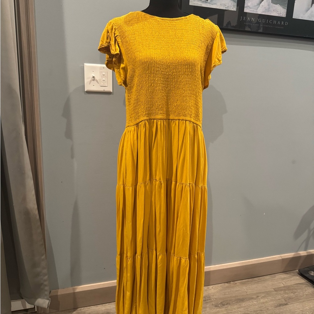 ZESICA Summer Casual Flutter Short Sleeve Tiered Midi Dress